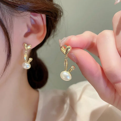 xakxx New Trend Simulation Pearl Long Earrings Women's Flower Rhinestone Wedding Pendant Earrings Fashion Korean Jewelry Earrings