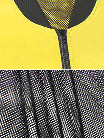 xakxx Stylish Split-Joint With Pocket Mesh Buttoned Stand Collar Long Sleeves Jacket Outwear