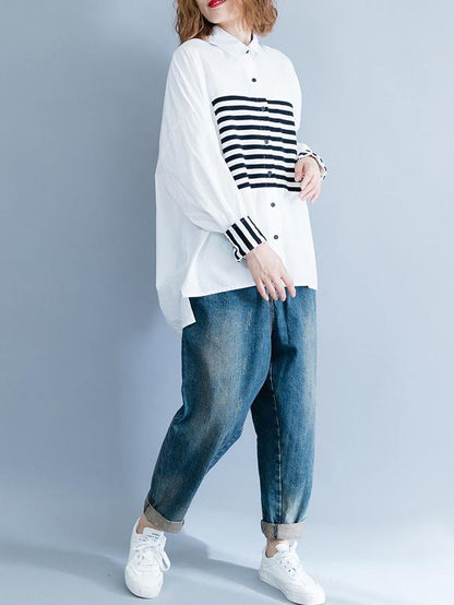 xakxx Stripe Split-joint White Shirt