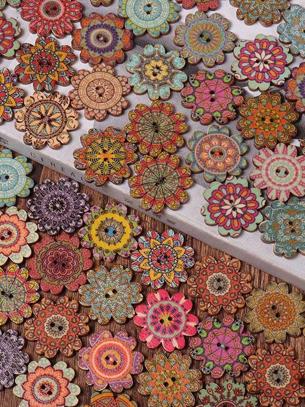 xakxx About 100Pcs Multi-Color Floral Pattern Buttons