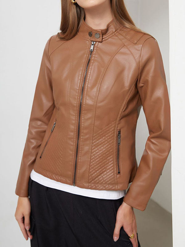 xakxx Long Sleeves Plus Size Buttoned Pockets Split-Joint Zipper Stand Collar Jackets Outerwear