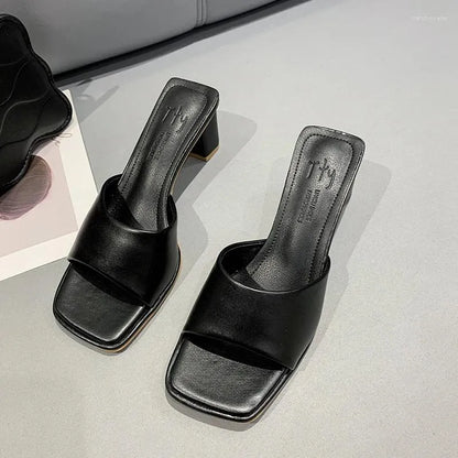 Slippers  Summer Colorful Sandals Pink Blue High Heels Women Black White Elegant Slip On Pumps Ladies Sexy Beach Slides