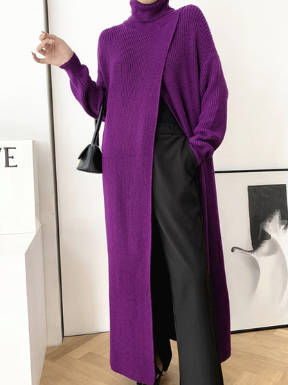 xakxx Original Loose Solid Color Split-Front Sweater Dress