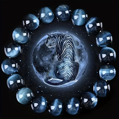 1pc Exquisite Blue Tiger Eye Stone Beaded Fashion Couple's Bracelet - Elegant Birthday Gift for Friends and Family, Unique Anniversary Present, Stylish Accessory for Men and Women