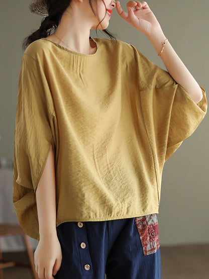 xakxx Vintage Loose Round-Neck Batwing Sleeves T-Shirt