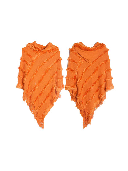 xakxx Hooded Keep Warm Solid Color Tasseled Cape Shawl&Cloak