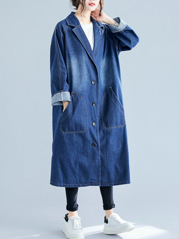 xakxx Original Lapel Long Sleeve Denim Outerwear&Trench