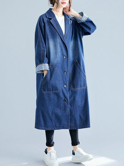 xakxx Original Lapel Long Sleeve Denim Outerwear&Trench