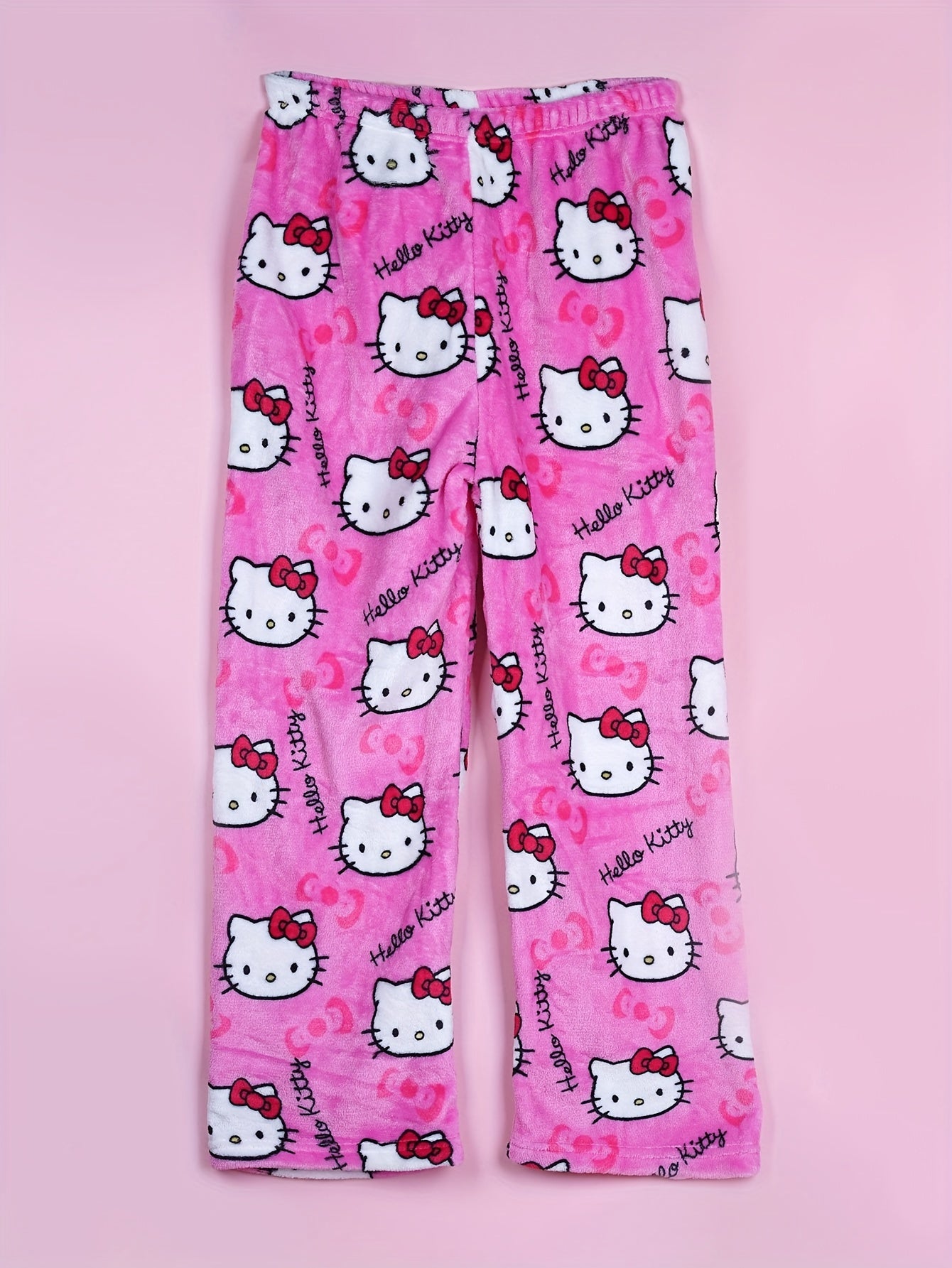 Hello Kitty Flannel Pajama Set for Women - Soft, Warm, White Anime Cartoon Print Lounge Pants - Autumn Fashion Gift Idea