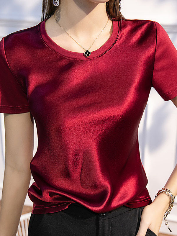 xakxx Short Sleeves Solid Color Round-Neck T-Shirts Tops