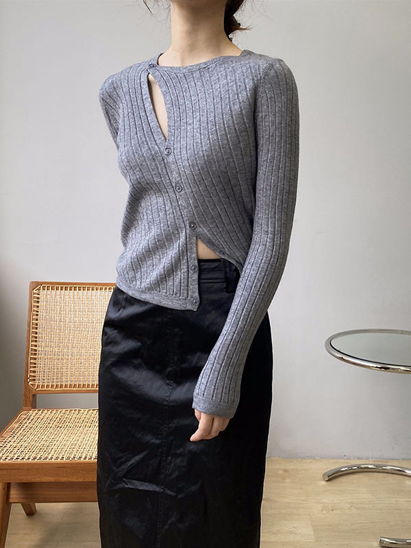 xakxx Fashion Asymmetric Solid Color Round-Neck Sweater Top