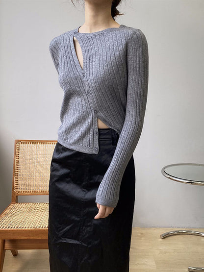 xakxx Fashion Asymmetric Solid Color Round-Neck Sweater Top