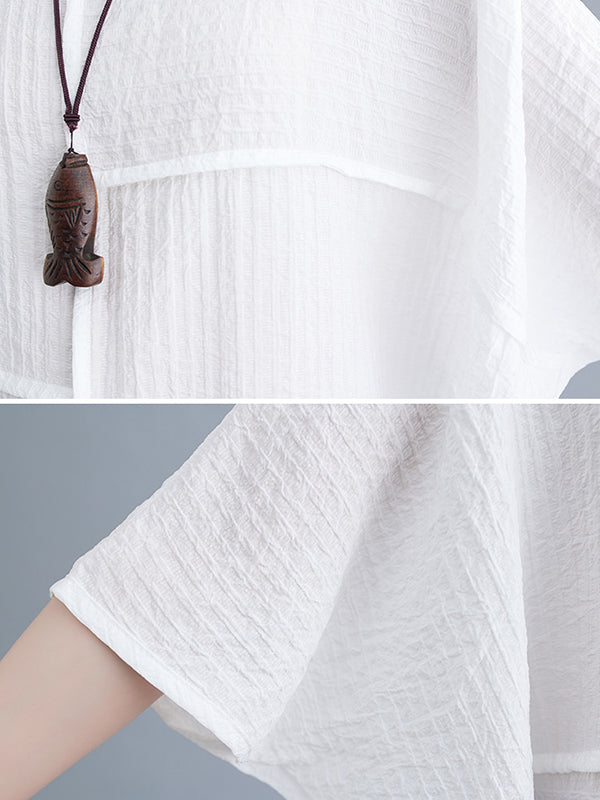 xakxx Batwing Sleeves Loose Solid Color Split-Joint Round-Neck T-Shirts Tops