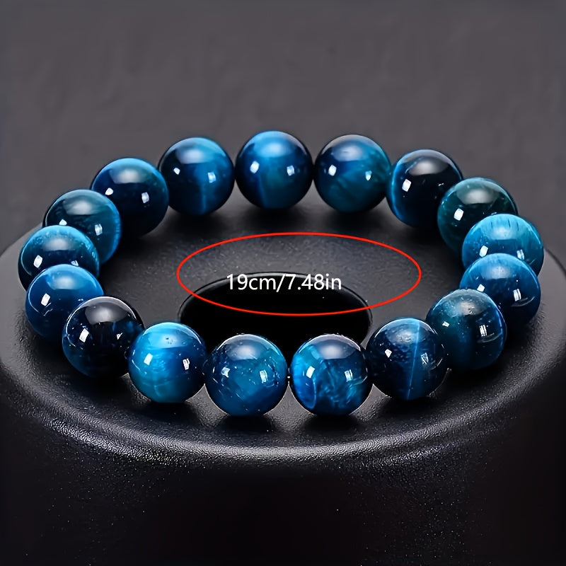 1pc Exquisite Blue Tiger Eye Stone Beaded Fashion Couple's Bracelet - Elegant Birthday Gift for Friends and Family, Unique Anniversary Present, Stylish Accessory for Men and Women