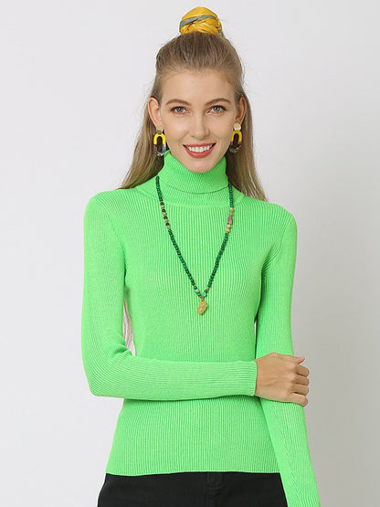 xakxx 10 Colors Simple Knitting Solid Color High-Neck Pullover