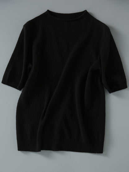 xakxx Simple Solid Color Round-Neck Short Sleeves Sweater
