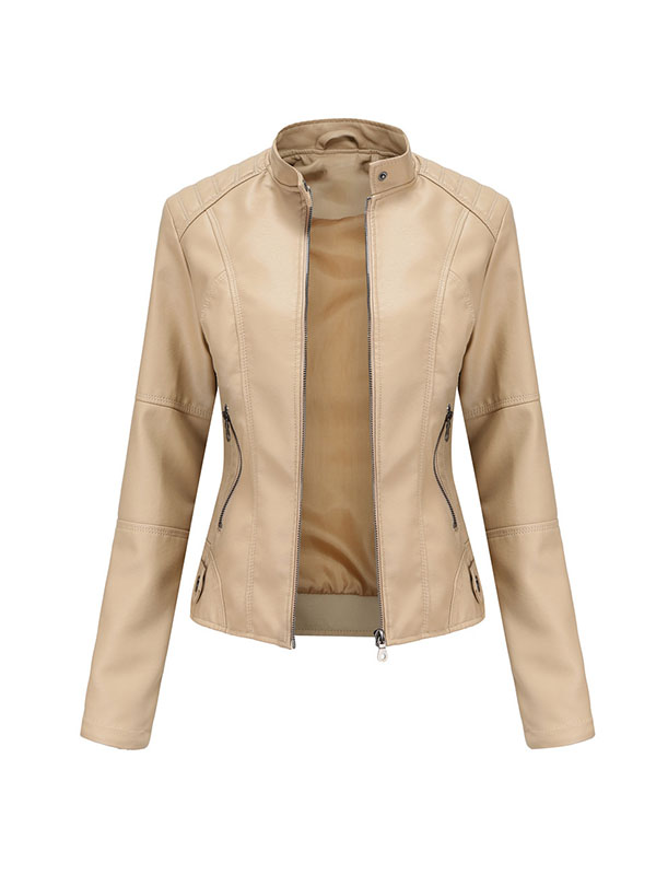 xakxx Long Sleeves Plus Size Buttoned Pockets Zipper Stand Collar Jackets Outerwear