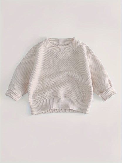 Baby's Solid Color Jacquard Sweater, Knitted Long Sleeve Top, Toddler & Infant Boy's Clothing For Fall Winter