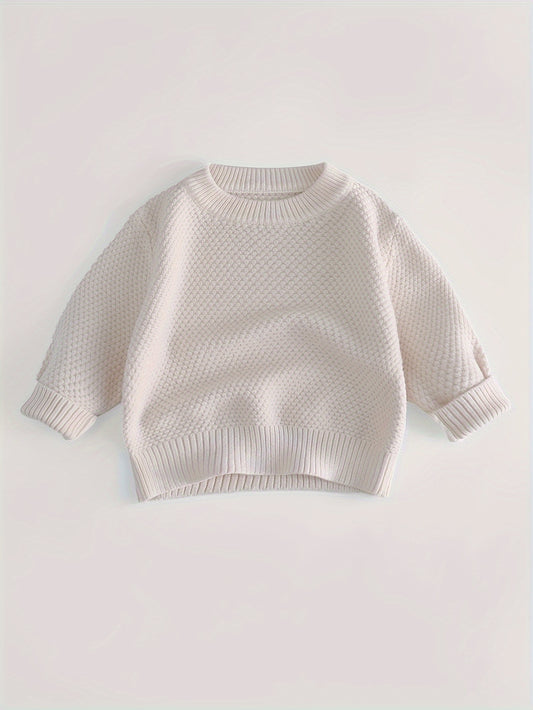 Baby's Solid Color Jacquard Sweater, Knitted Long Sleeve Top, Toddler & Infant Boy's Clothing For Fall Winter