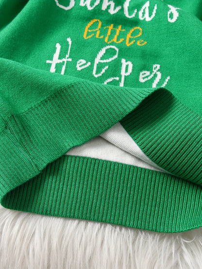 Festive Youth Knit Pullover Sweater - Pullover - Soft Viscose Blend, Crew Neck, Long Sleeve, Medium Stretch, Fun Alphabet Pattern, Santa's Little Helper Design, Regular Fit for Ages 12 and Under, Perfect for Party Season