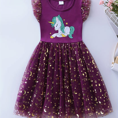 Adorable Girls Unicorn Tutu Dress - Handcrafted with Sparkling Sequins and Soft 100% Cotton - Magical Embroidery, Fluttering Trim, and Layered Tutu - Perfect for Parties and a Dreamy Gift for Sweethearts