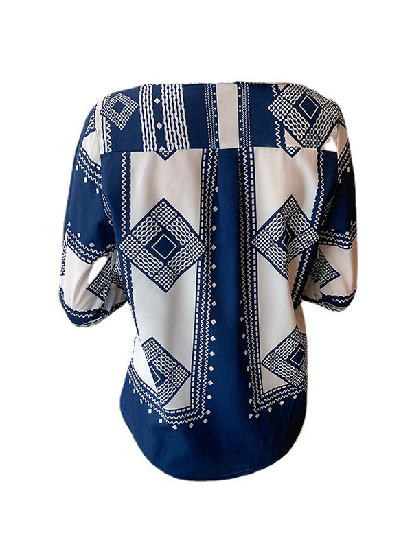 xakxx Long Sleeves Loose Buttoned Printed Lapel Blouses&Shirts Tops