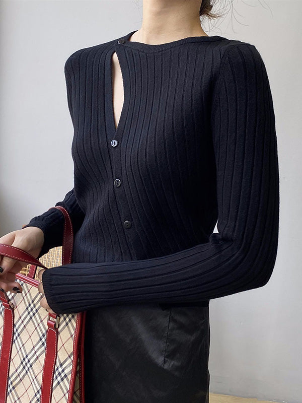 xakxx Fashion Asymmetric Solid Color Round-Neck Sweater Top