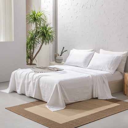 Washed French Linen Sheet Set (1 Flat Sheet, 1 Fitted Sheet & 1or2 Pillowcases) , 16" Deep Pocket, Breathable,Ultra Soft and Durable, All Season Comfortable, Machine Wash.