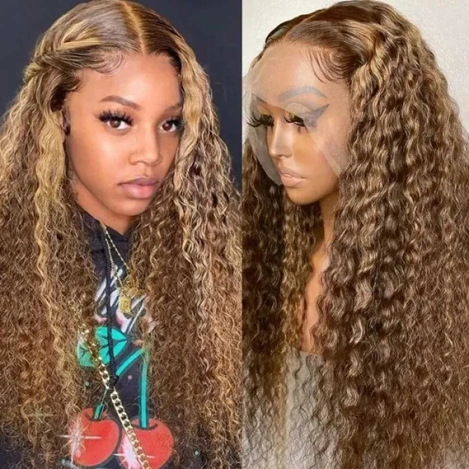 200% Glueless Curly Simulation Human Hair Wigs Honey Blonde Brown 13X4 Water Wave Lace Frontal Wig Ombre Blonde Black Wear Go Brazilian Lace Wig