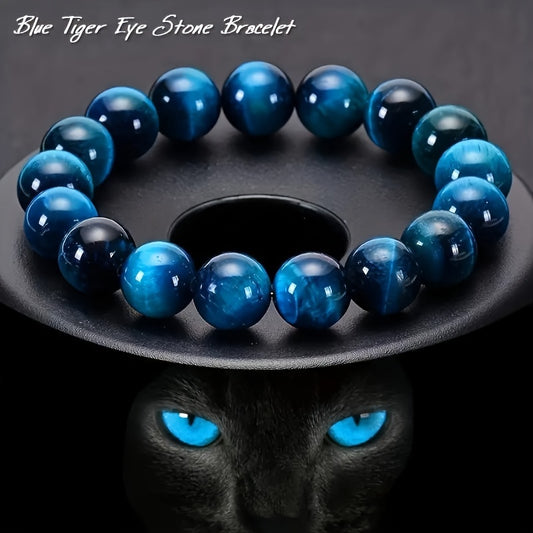 1pc Exquisite Blue Tiger Eye Stone Beaded Fashion Couple's Bracelet - Elegant Birthday Gift for Friends and Family, Unique Anniversary Present, Stylish Accessory for Men and Women