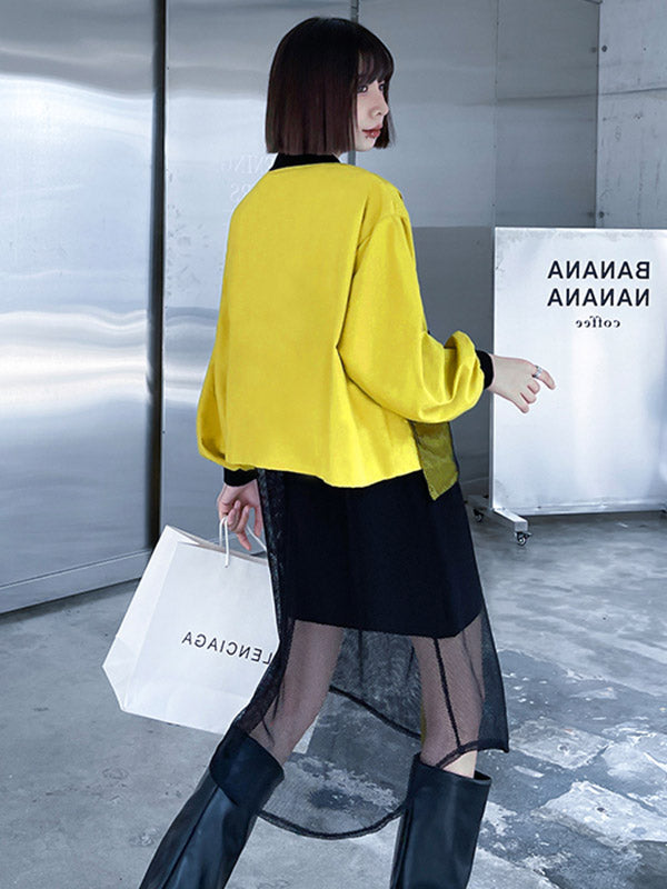 xakxx Stylish Split-Joint With Pocket Mesh Buttoned Stand Collar Long Sleeves Jacket Outwear