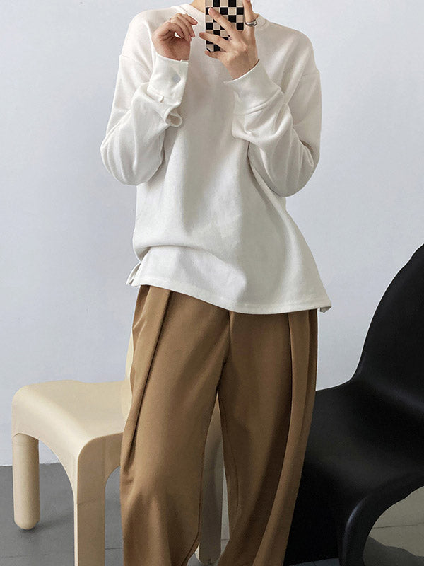 xakxx 3 Colors Loose Casual Solid Color Split-Side T-Shirt Top
