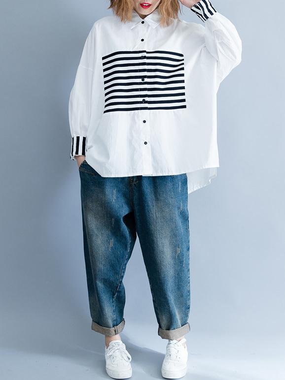 xakxx Stripe Split-joint White Shirt
