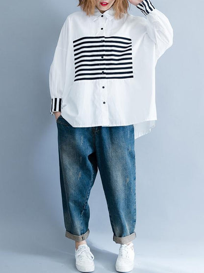 xakxx Stripe Split-joint White Shirt