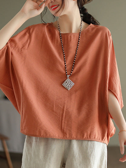 xakxx Vintage Loose Round-Neck Batwing Sleeves T-Shirt