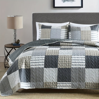 Patchwork Bedding Set: 3-Piece Floral Quilted Bed Cover/Bedspread with 2 Pillowcases, Soft and Breathable, Perfect for a Comfortable Bedroom Decor