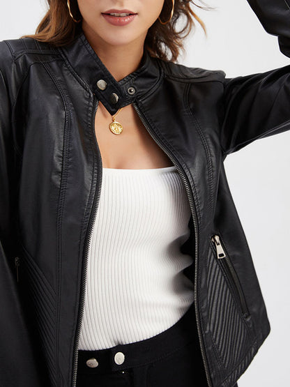 xakxx Long Sleeves Plus Size Buttoned Pockets Split-Joint Zipper Stand Collar Jackets Outerwear