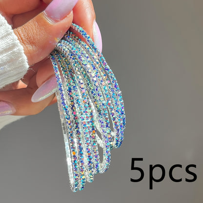 5pcs Fashion Dopamine Delight - Multi-Color Rhinestone Stretch Bracelets Set - Dazzling Elastic Wristbands for Parties, Holidays, Dates & Everyday Glam - Adjustable, Comfort-Fit, Assorted Colors Gift Idea