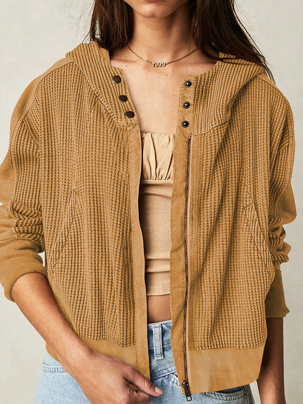xakxx Long Sleeves Loose Zipper Hooded Jackets Outerwear