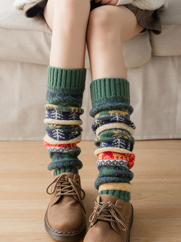 xakxx Knitting Keep Warm Printed Leg Warmers Accessories