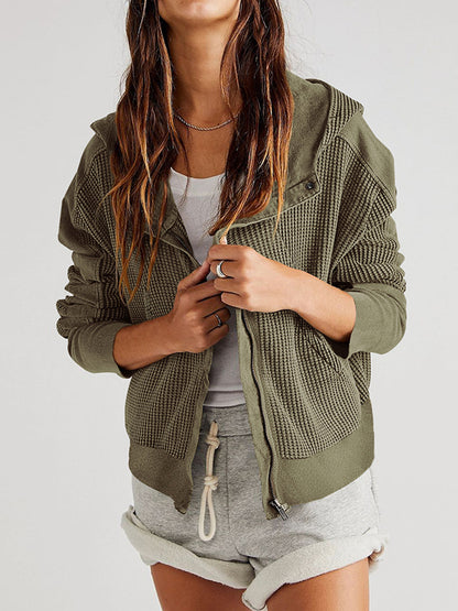 xakxx Long Sleeves Loose Zipper Hooded Jackets Outerwear