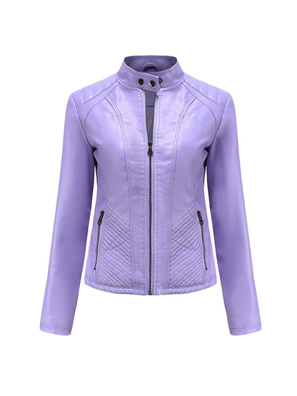 xakxx Long Sleeves Plus Size Buttoned Pockets Split-Joint Zipper Stand Collar Jackets Outerwear