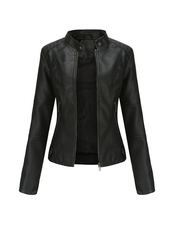 xakxx Long Sleeves Plus Size Buttoned Pockets Zipper Stand Collar Jackets Outerwear