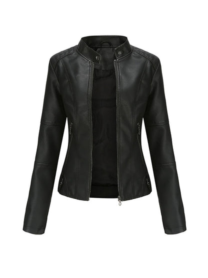 xakxx Long Sleeves Plus Size Buttoned Pockets Zipper Stand Collar Jackets Outerwear