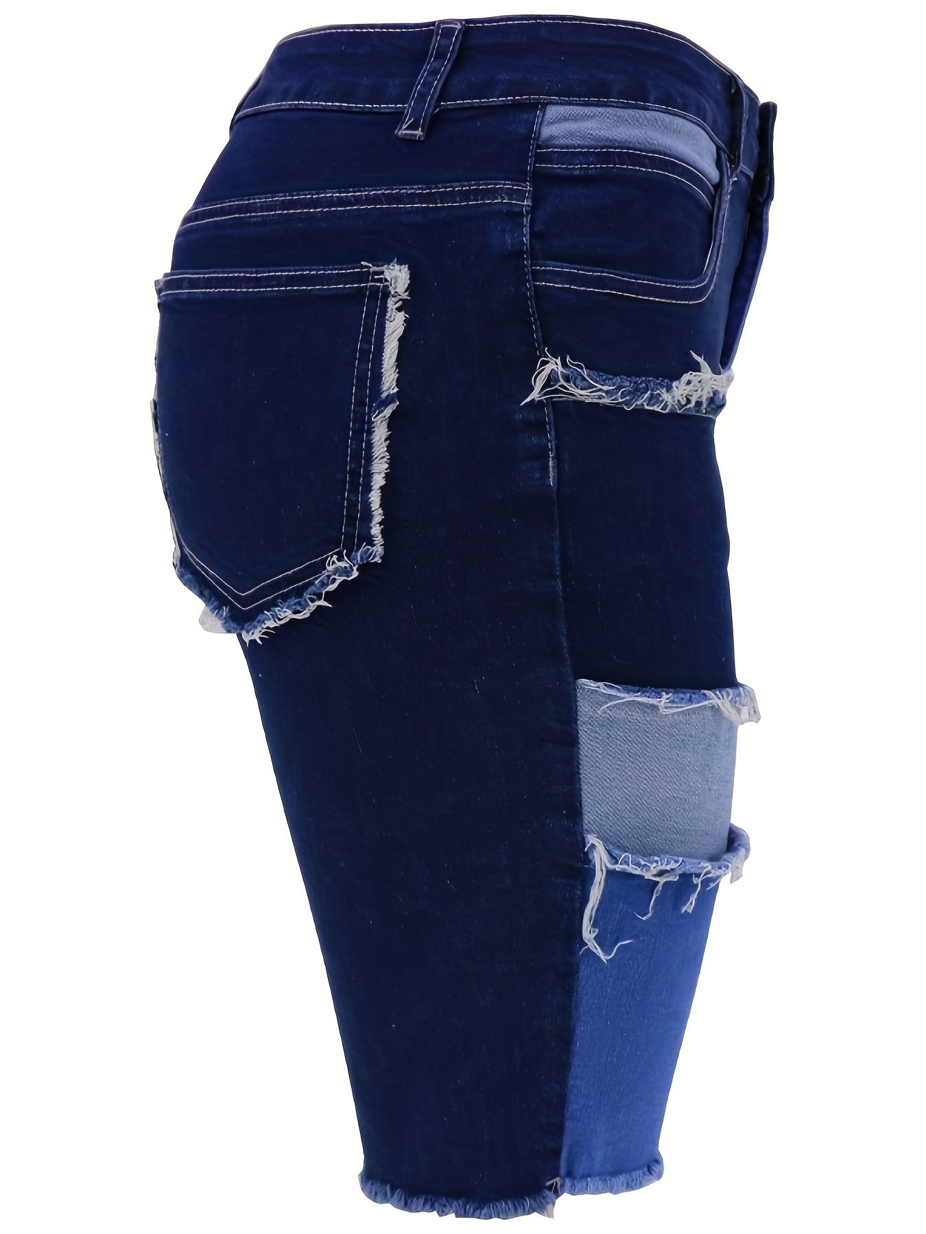 Women's Plus Size Oversized Color Block Bermuda Patchwork Denim Shorts With A Slim Fit Waist And Denim Shorts