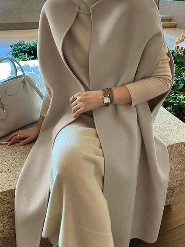 xakxx Simple Sleeveless Solid Color Round-Neck Cape Outerwear