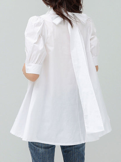 xakxx Casual Loose Bow-Embellished Solid Color Blouse
