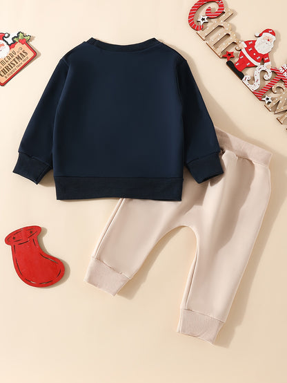 2pcskids Christmas Cute Cartoon SANTA BABY Graphic Sweatshirt Trousers Set, Toddler Casual Outfit Clothes, Winter/fall