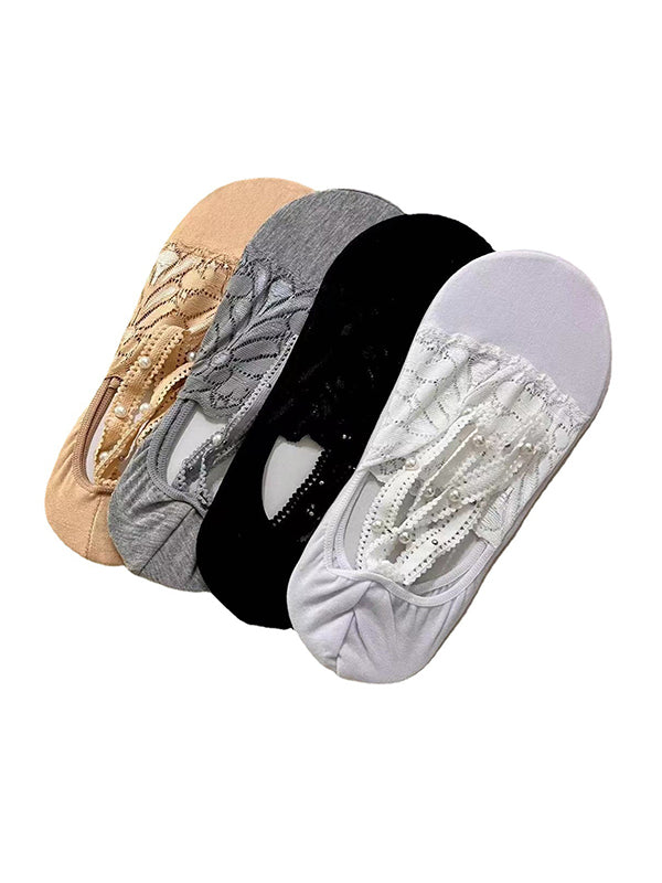 xakxx Casual Split-Joint Lace With Beads Socks Accessories