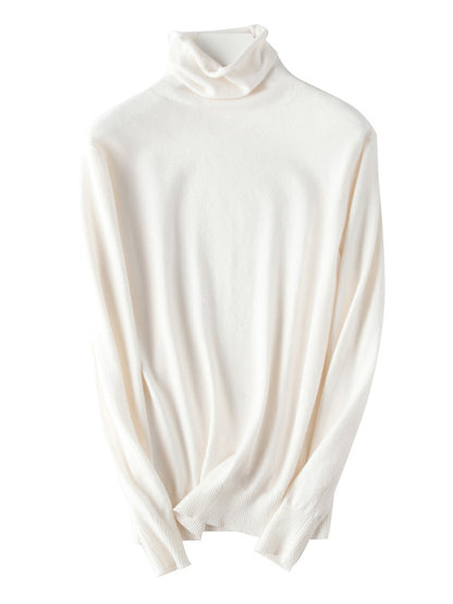 xakxx Simple Loose Long Sleeves Solid Color High-Neck Sweater Tops